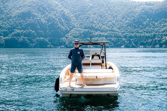 4H Private Cruise Bellagio Varenna Tender Yacht Invictus 6 Pax - Punta Spartivento and the planned swim