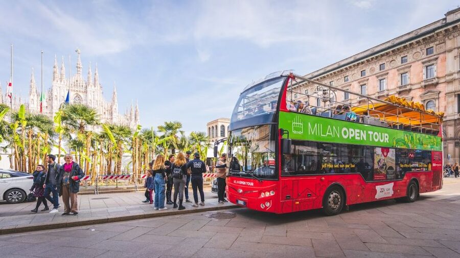 Milan: Gray Line Milan Open Tour Hop-On Hop-Off Bus Tour - Audio, seating, and weather details